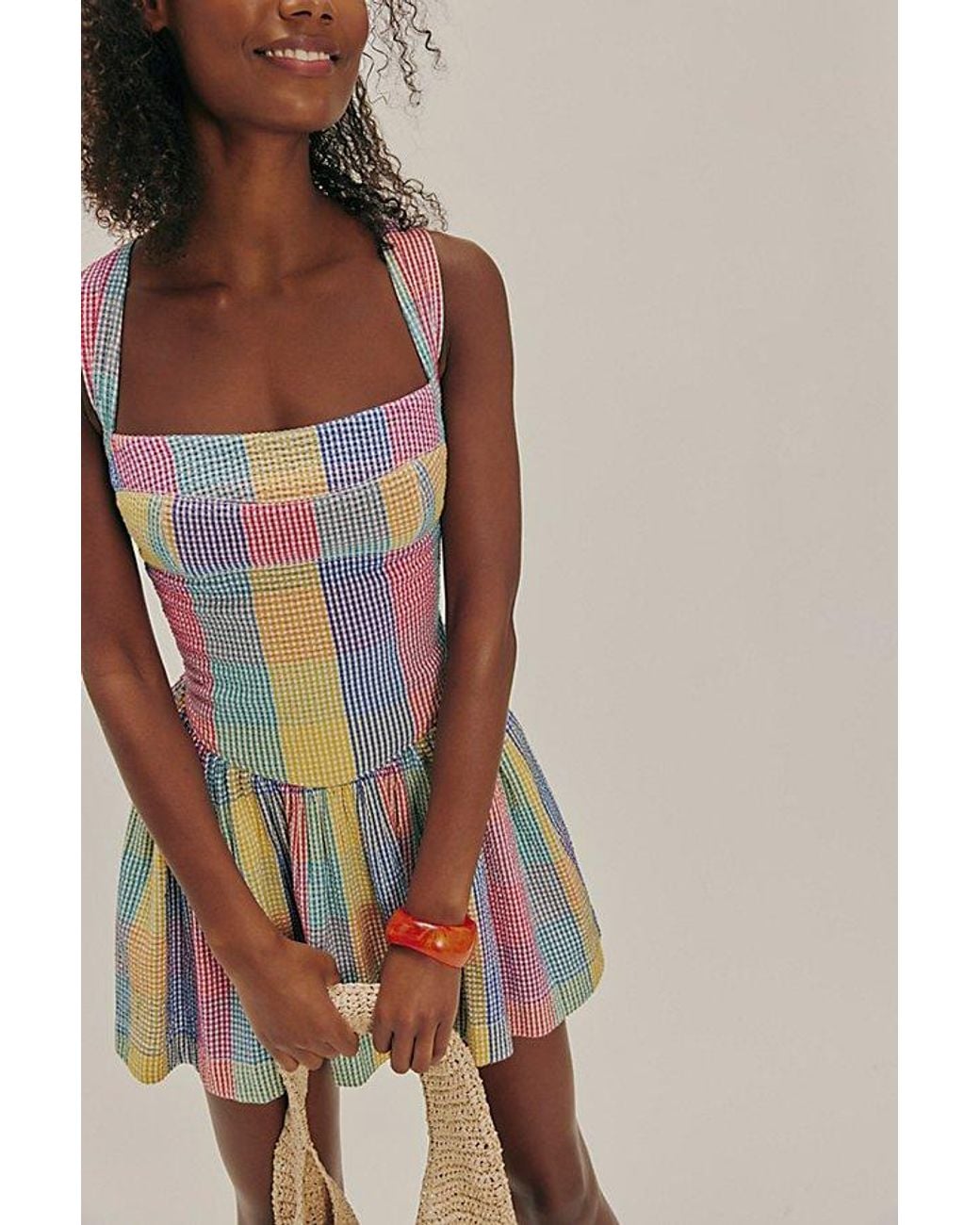 Free People Laurel Plaid Mini Dress in White | Lyst