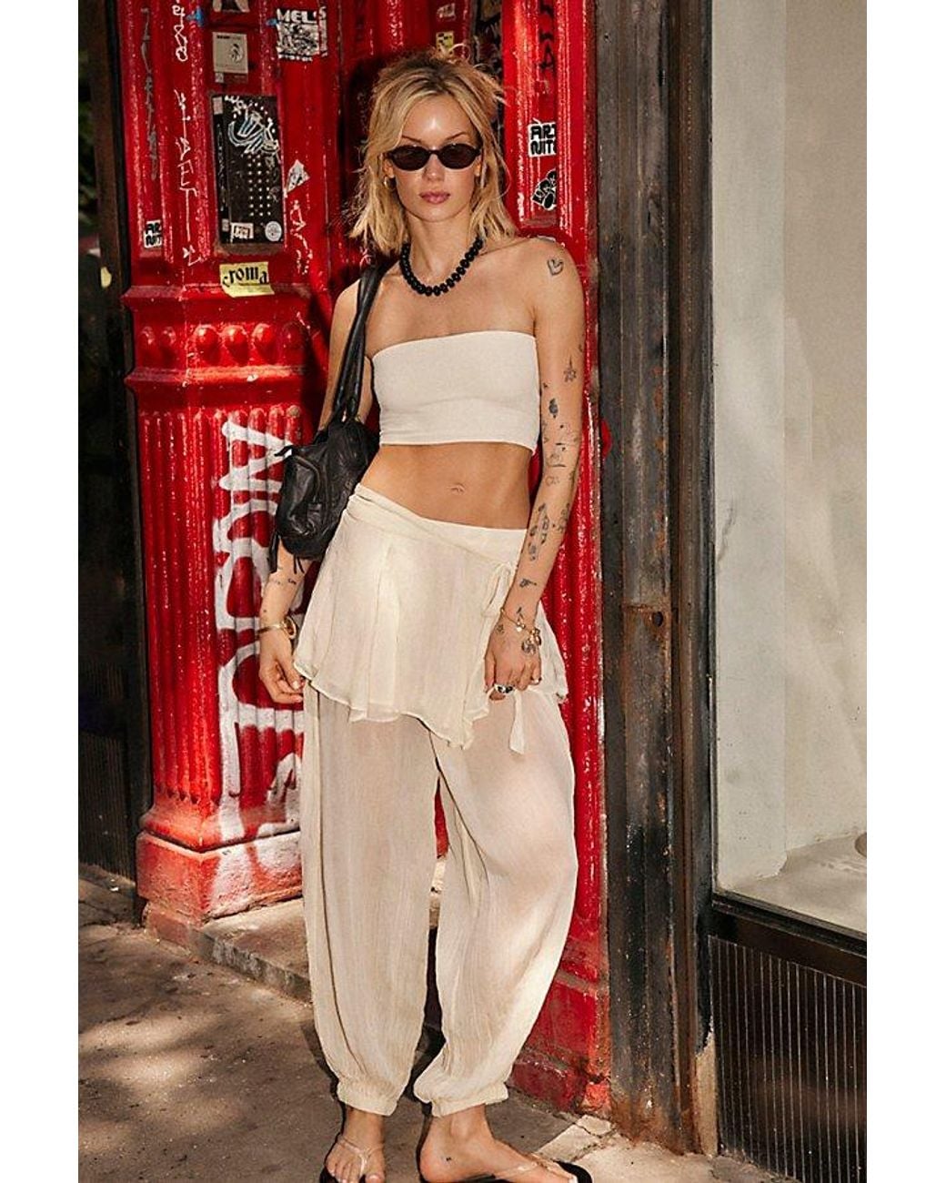Free People Tongue Tied Sheer Balloon Pants in Red | Lyst