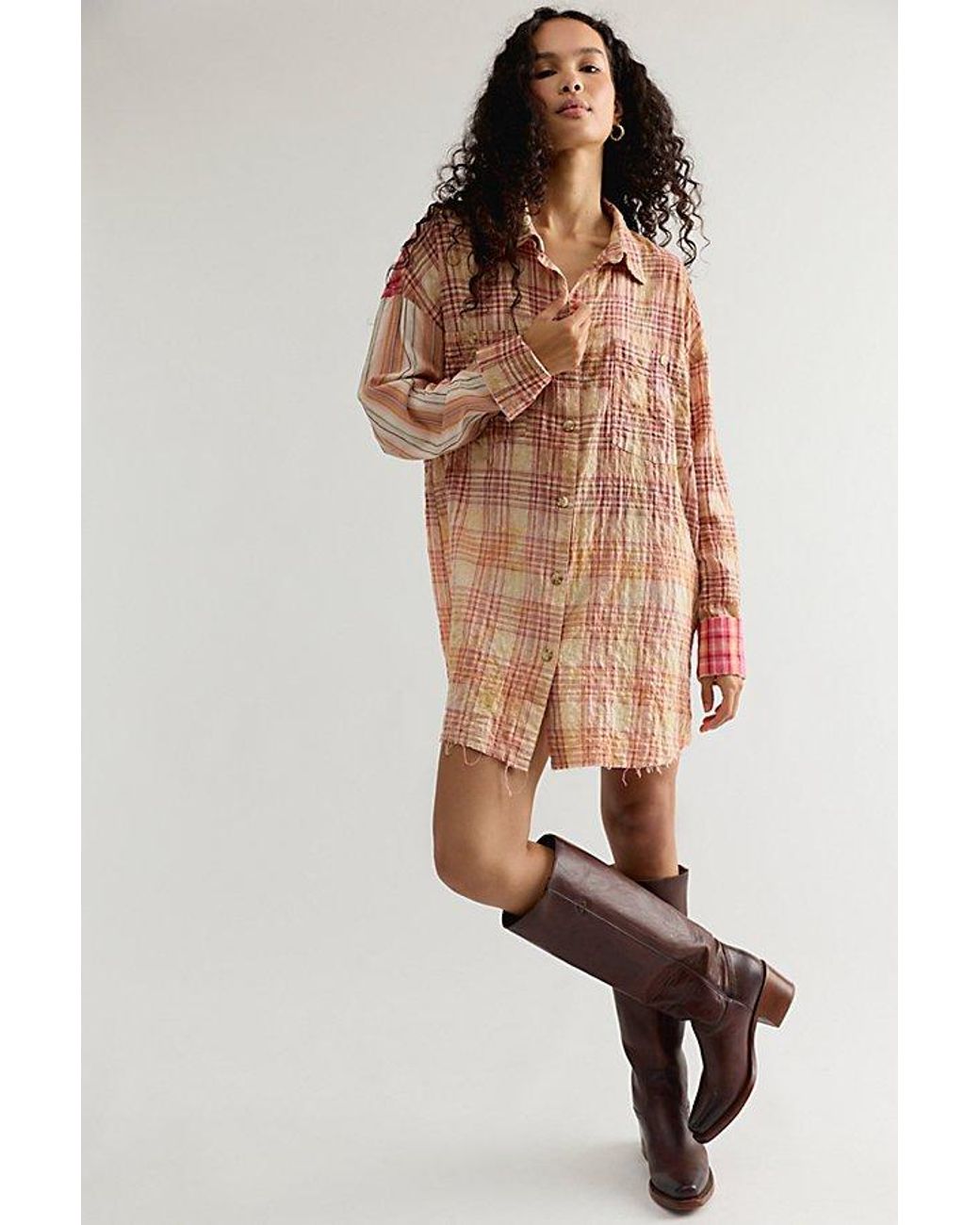 THE TALES White Summer Check Mini Shirtdress