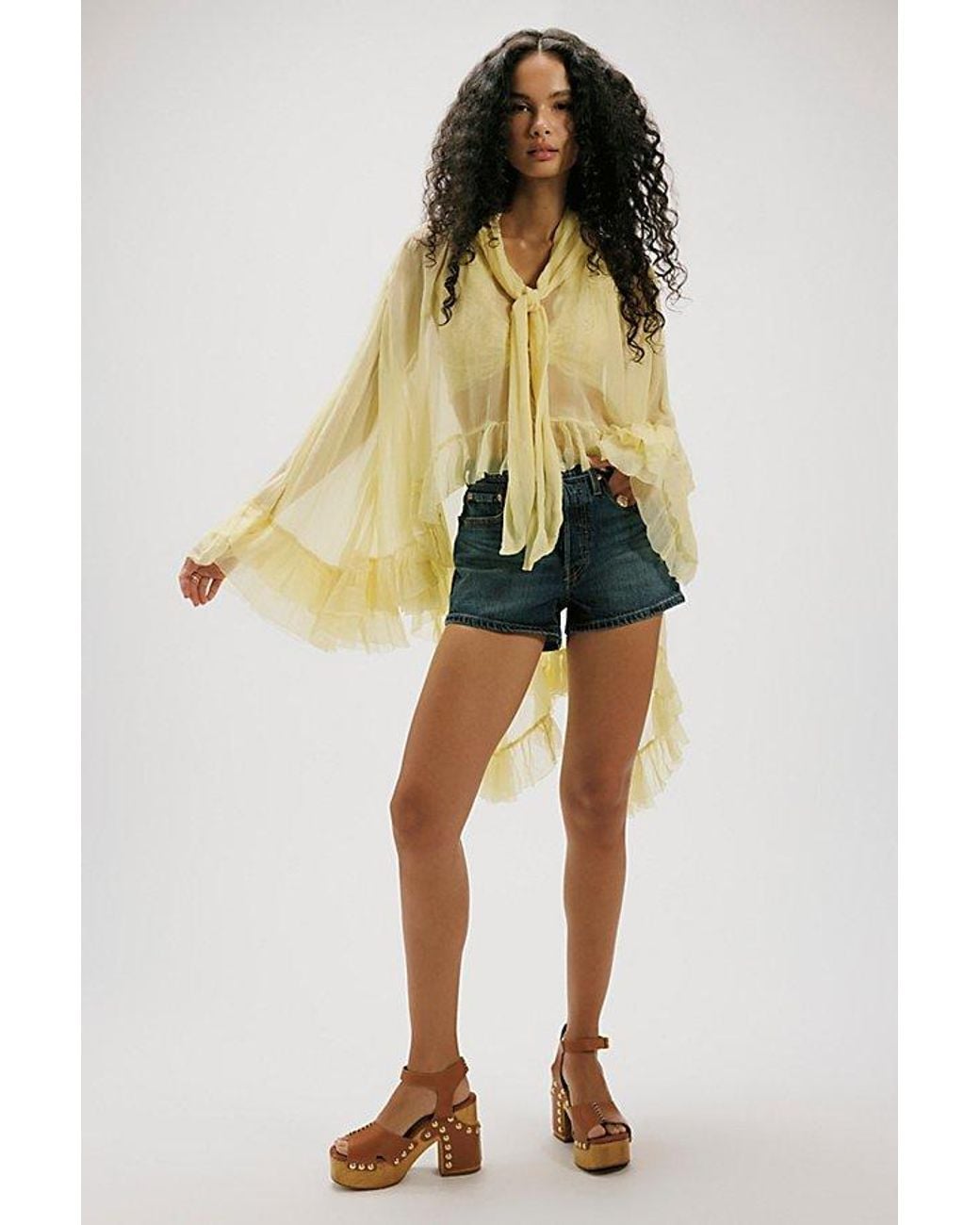 Free People Yellow Full Sleeve Frill Top