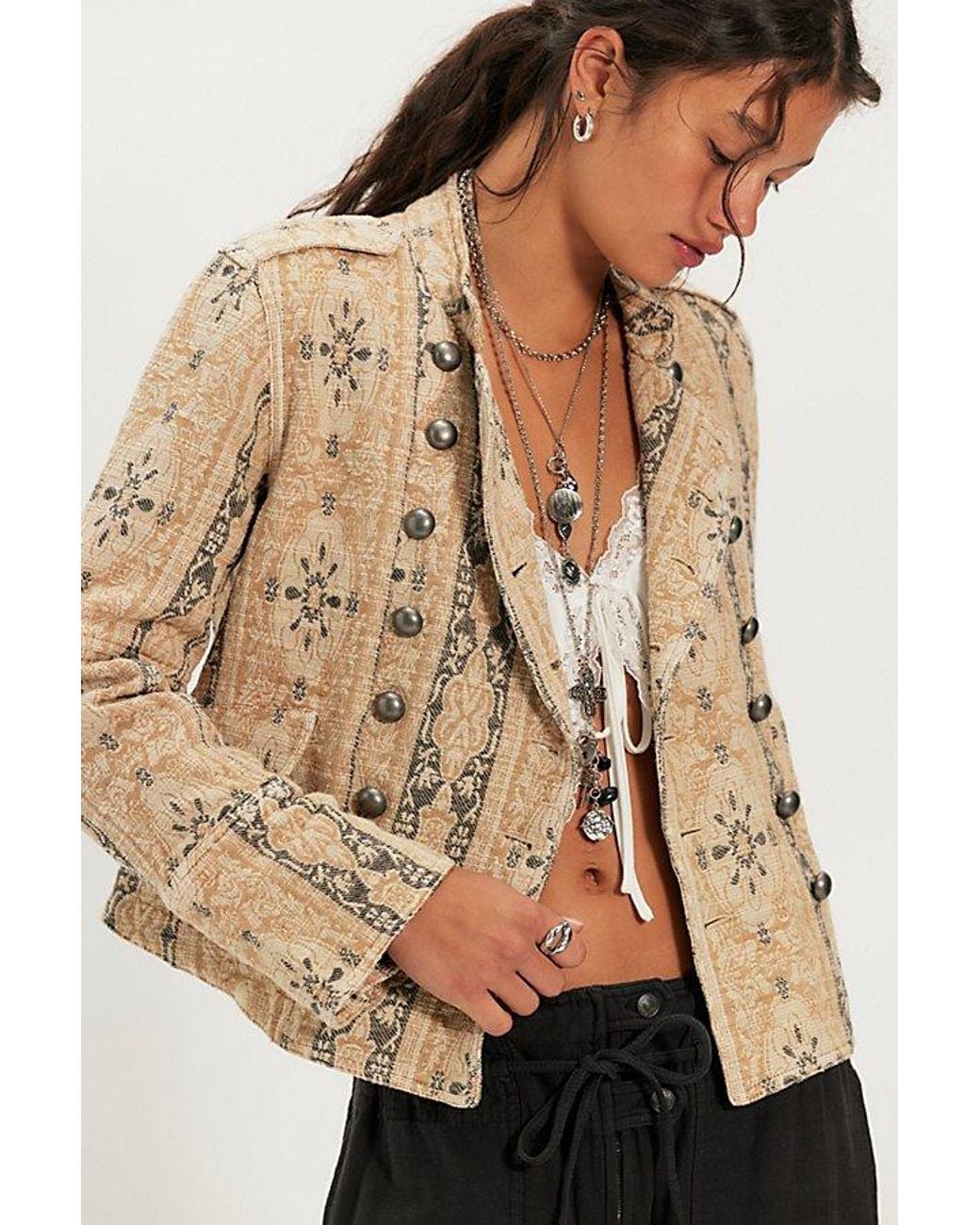 Free People Brown Lotty Jacquard Band Jacket
