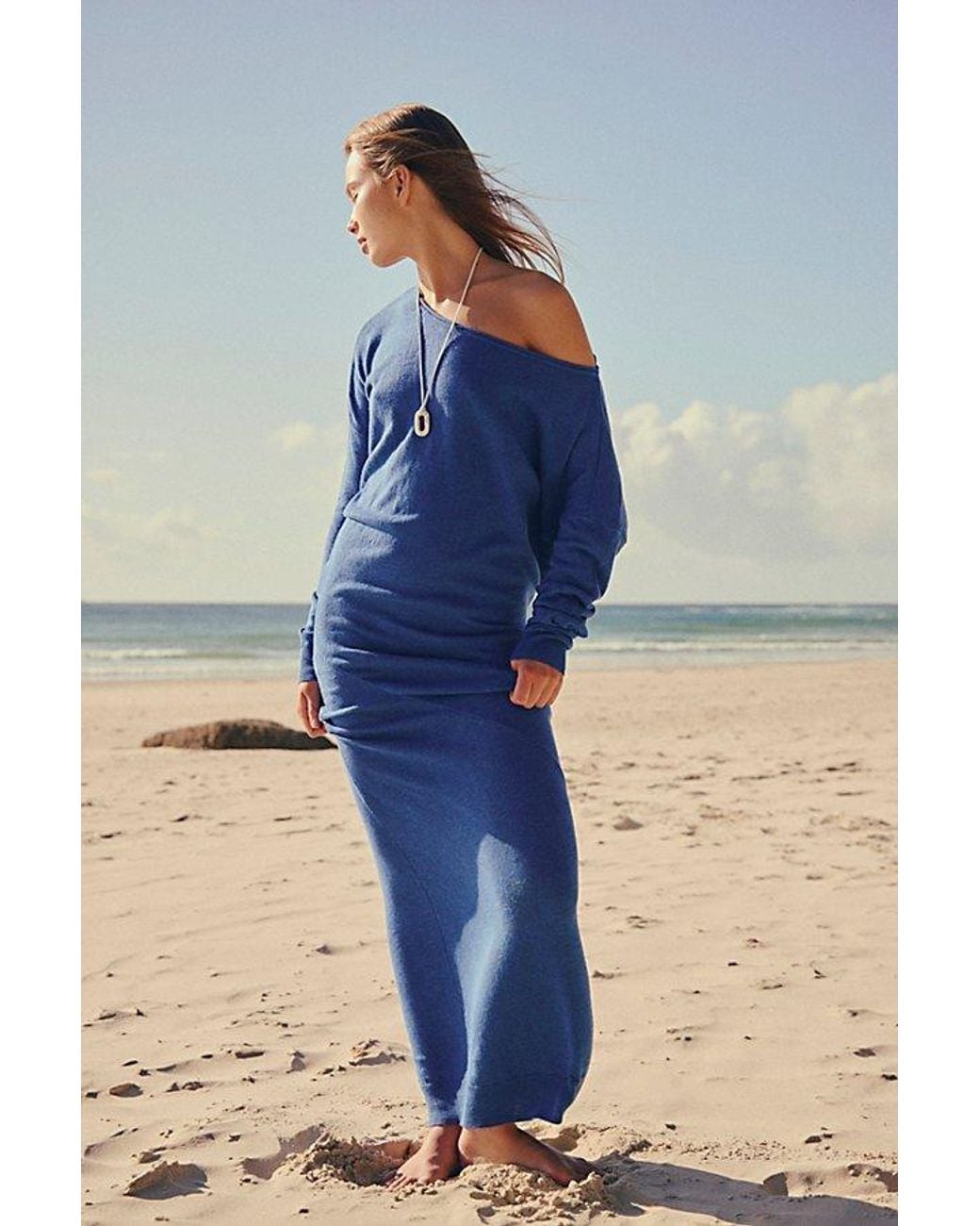 free-est Blue Hollis Sweater Midi Dress By