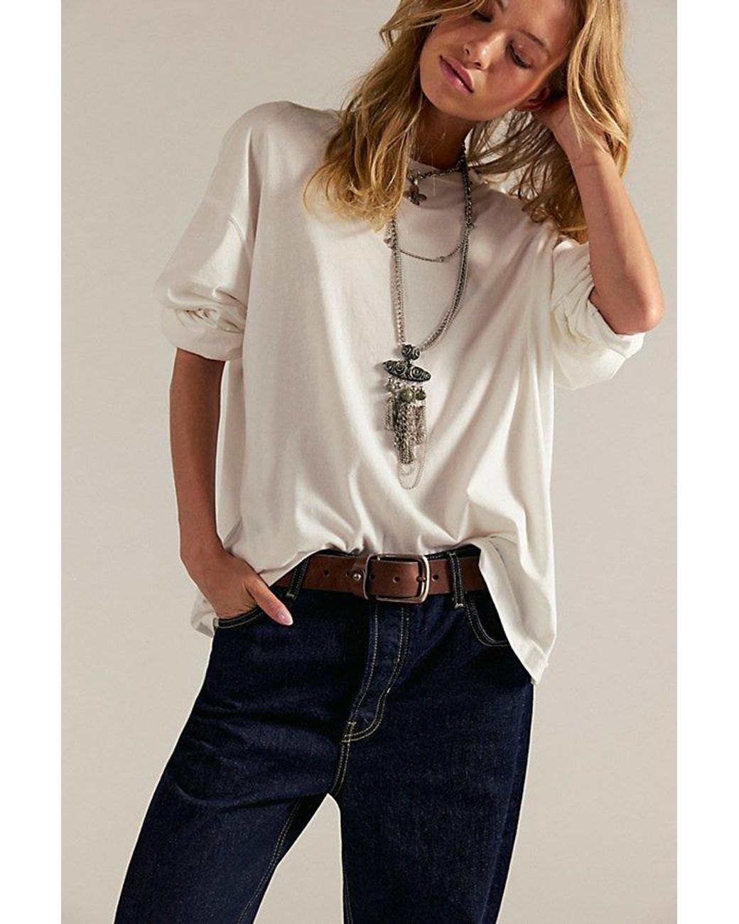 Free People White Perfect Oversized Long Sleeve Top