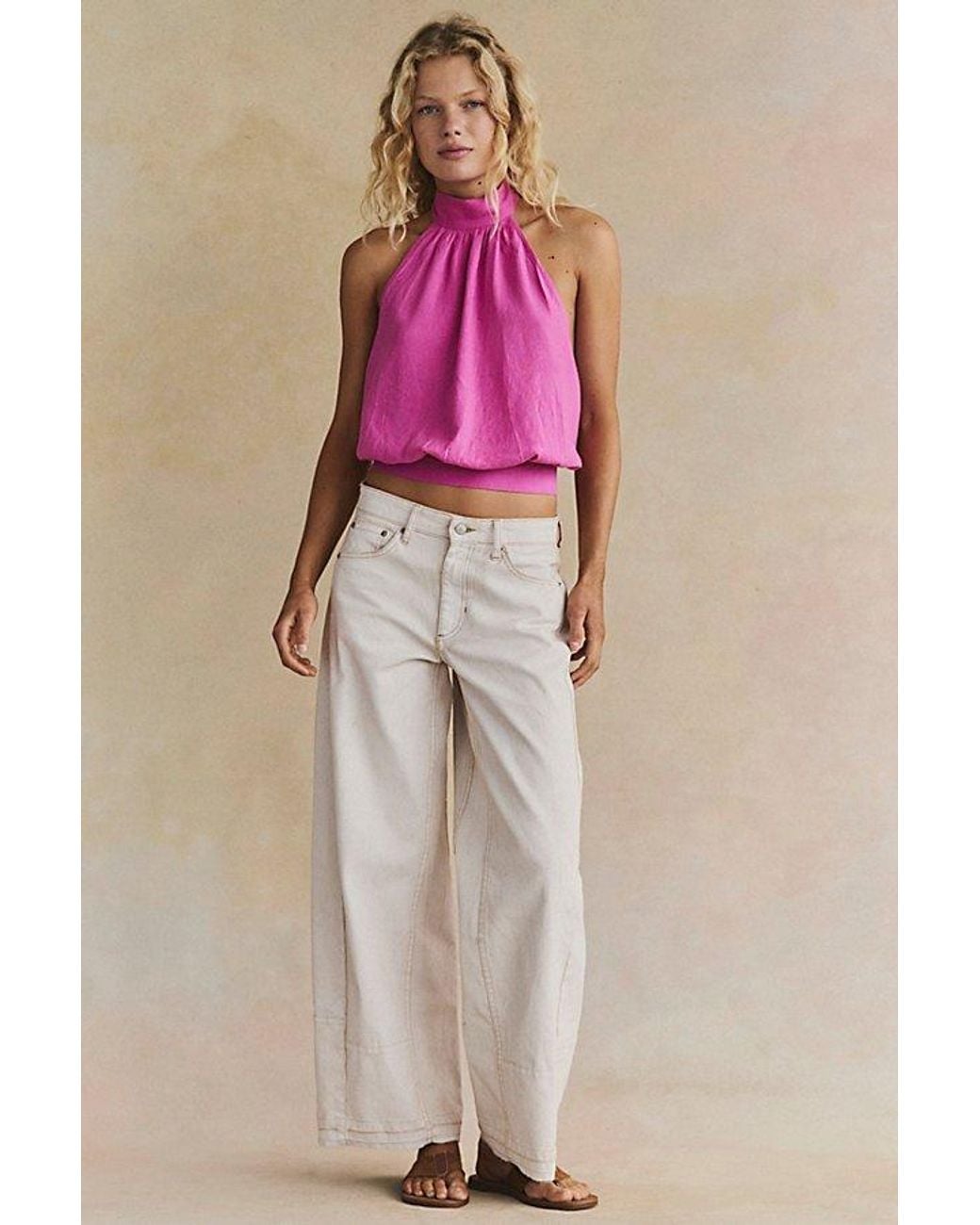 free-est Pink Sandshell Linen Rosie Top By