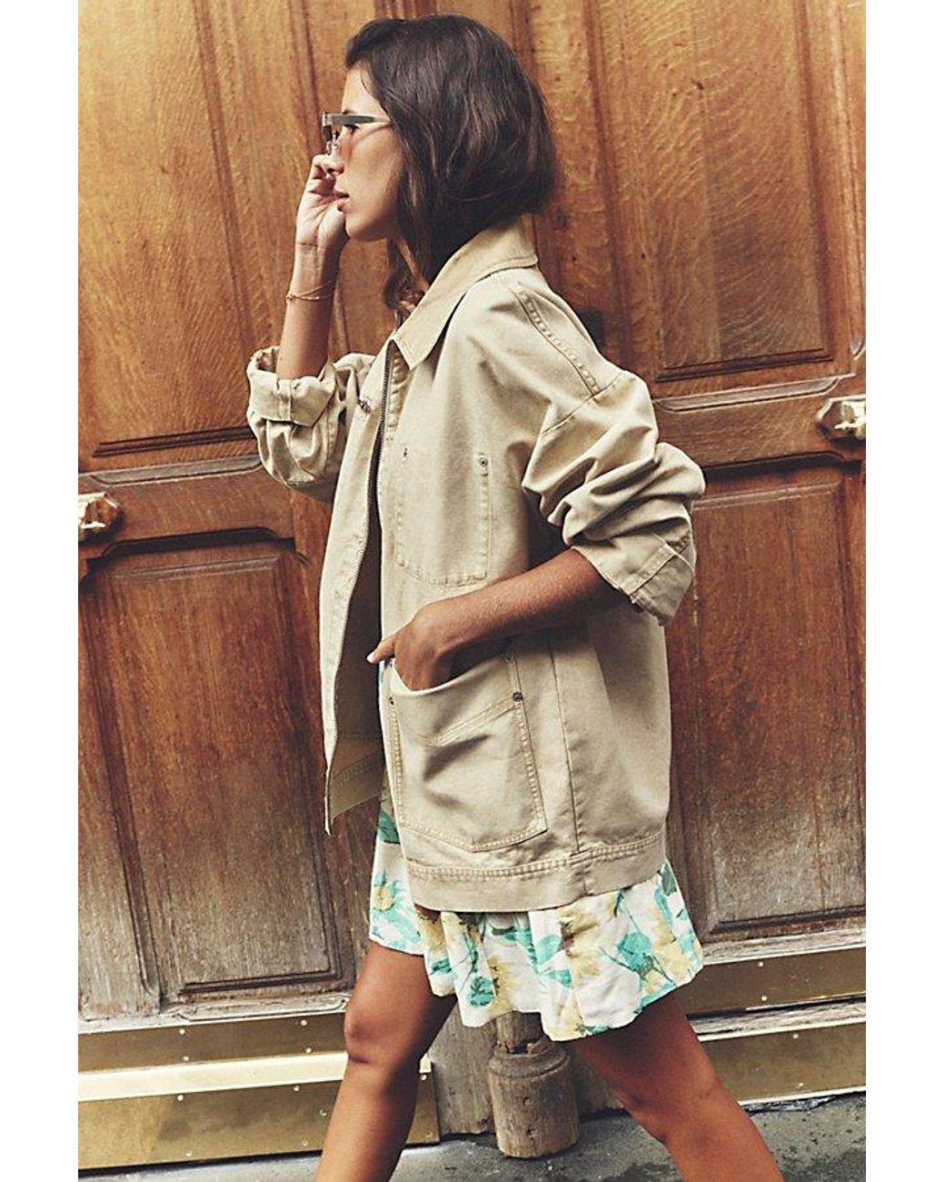 Manteau Militaire Free People We The Free - Taille S, Couleur Beige, Manches 3/4 - Occasion Très Bon état