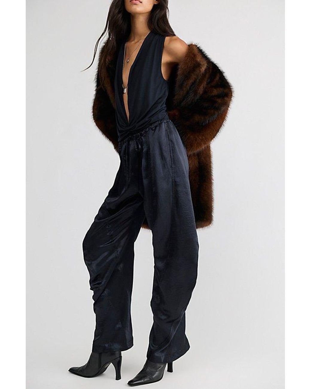 Free People Black Crowd Pleaser Twisted Satin Pull-On Pants
