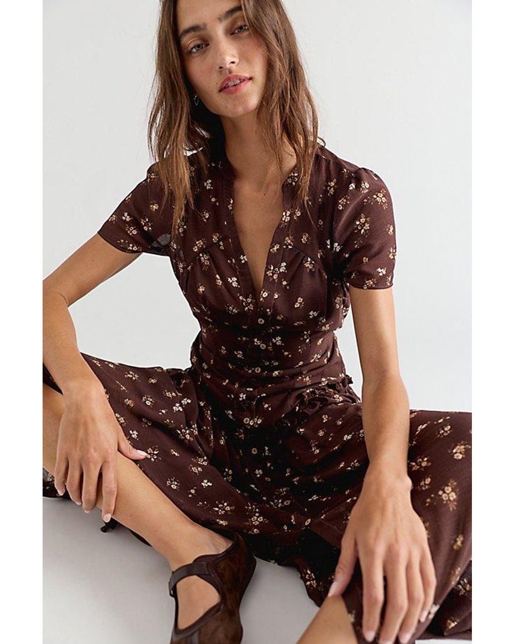 Free People Brown Falling Petals Maxi Dress