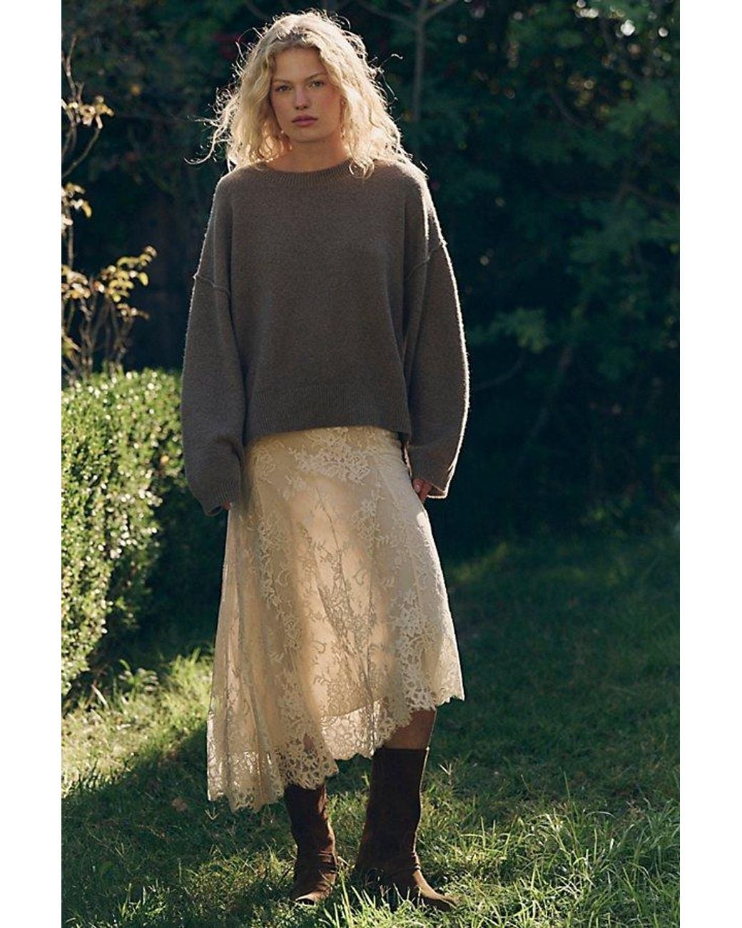 Free People Green Fall Into Lace Midi Skirt Set