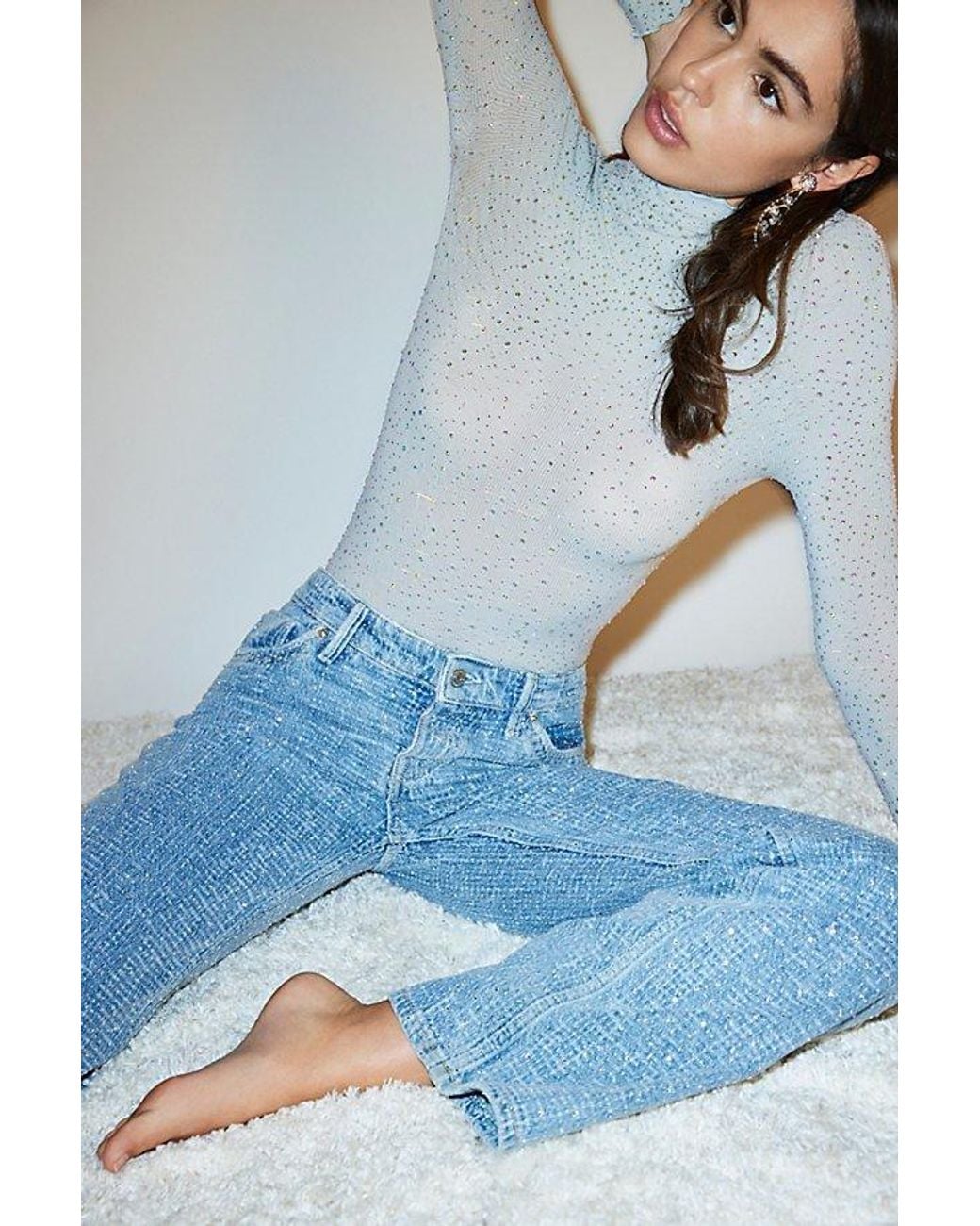 Intimately By Free People Blue Night Sky Seamless Turtleneck Bodysuit