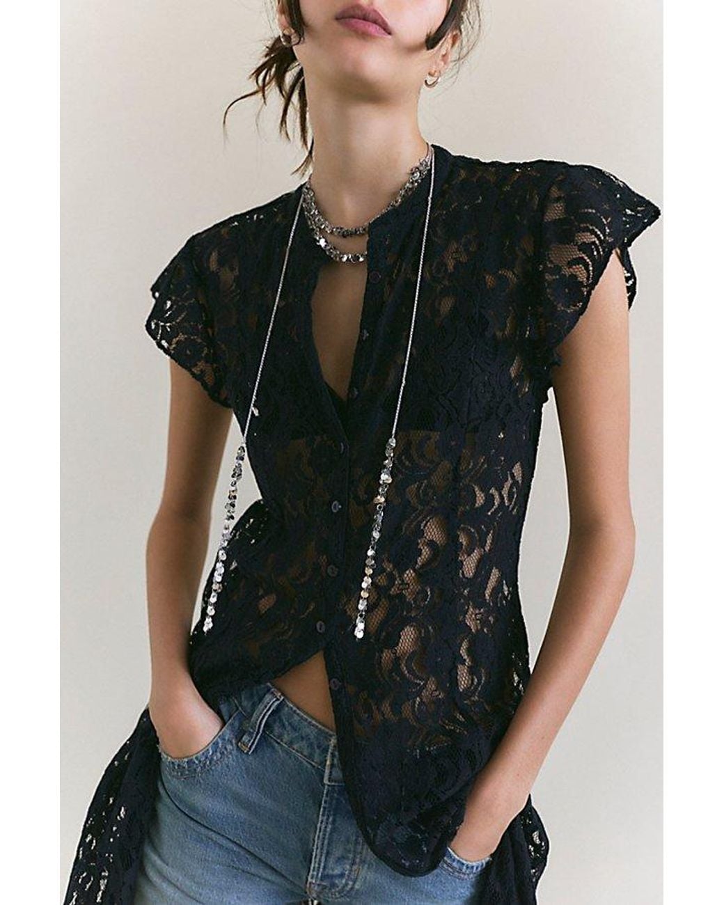 Free People Blue Lena Lace Maxi Top