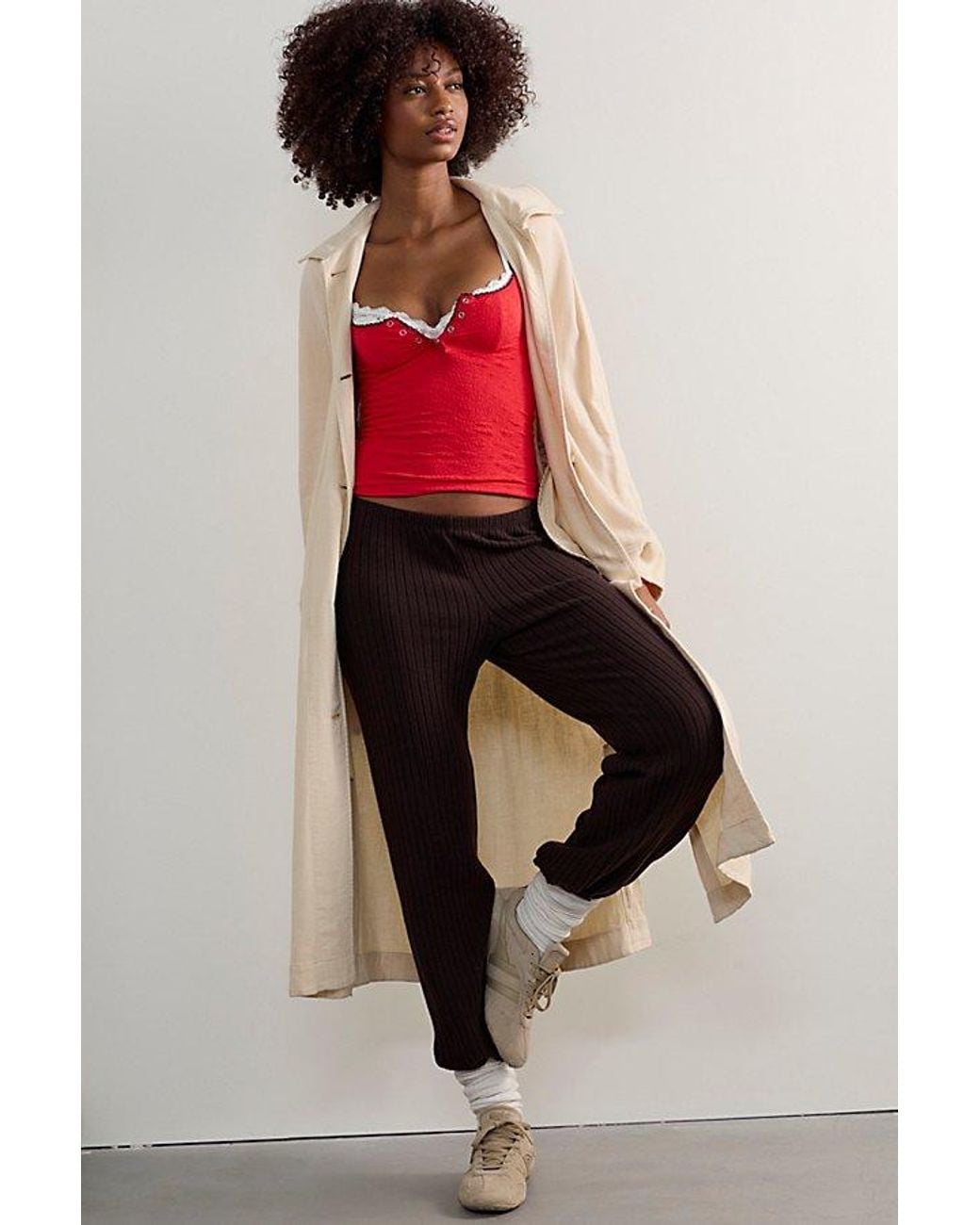 Intimately By Free People Red Sweet Point Seamless Long Sleeve Henley By