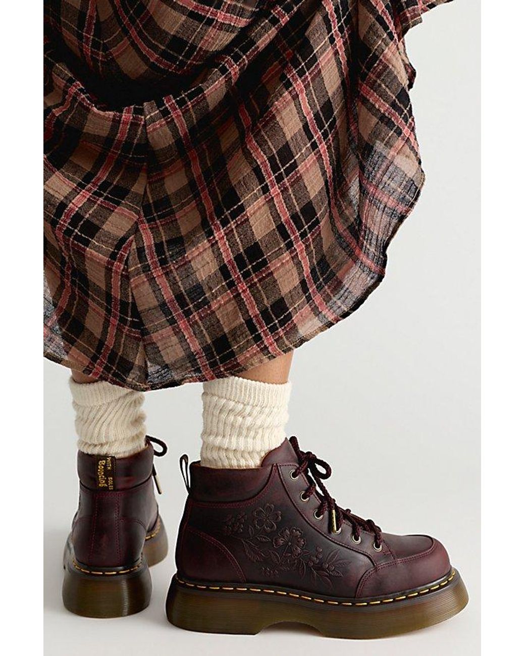Dr. Martens Brown For Free People Buzz Floral Emboss Leather Boots Shoe
