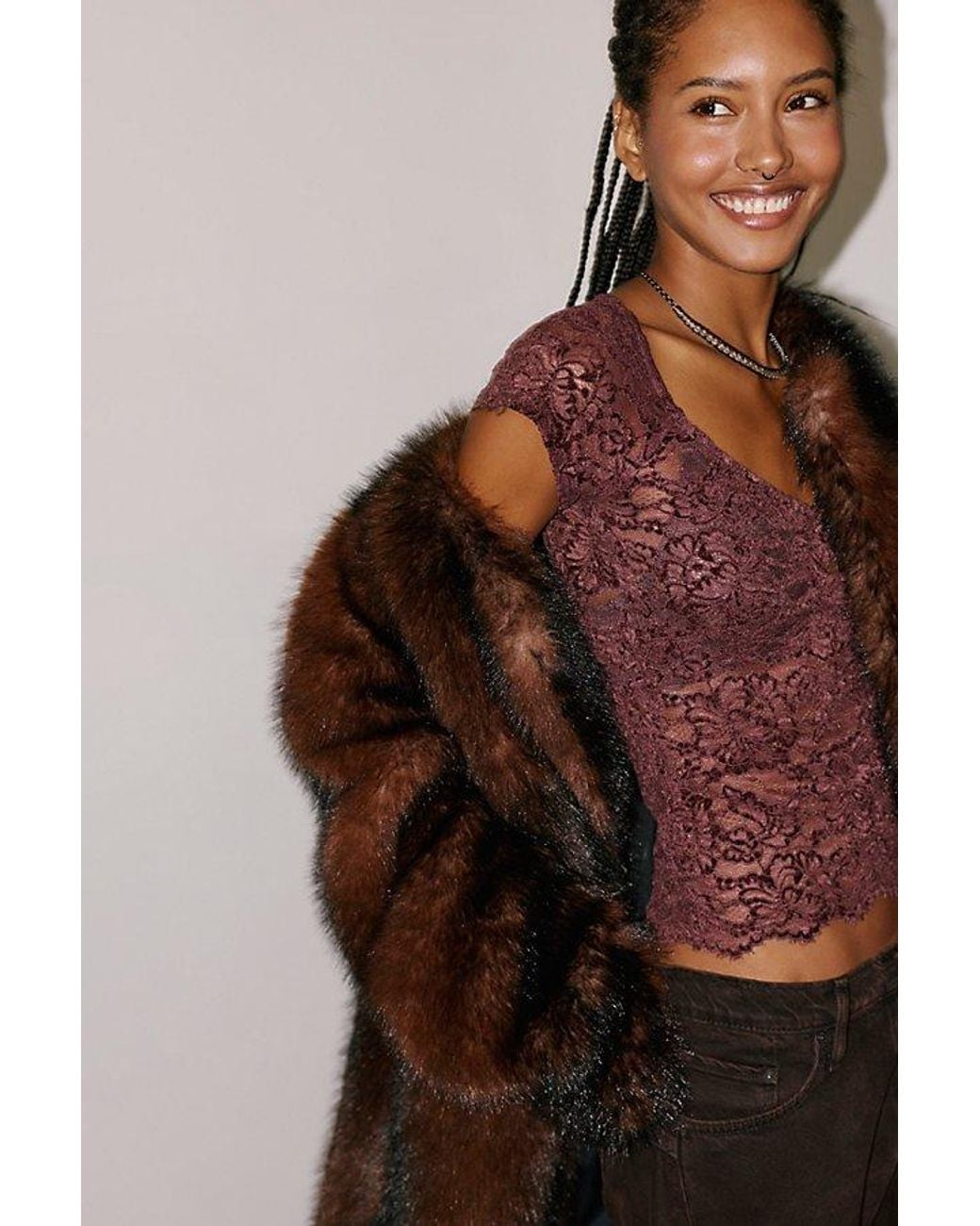 Intimately By Free People Brown Raising Eyebrows Lace Tee By