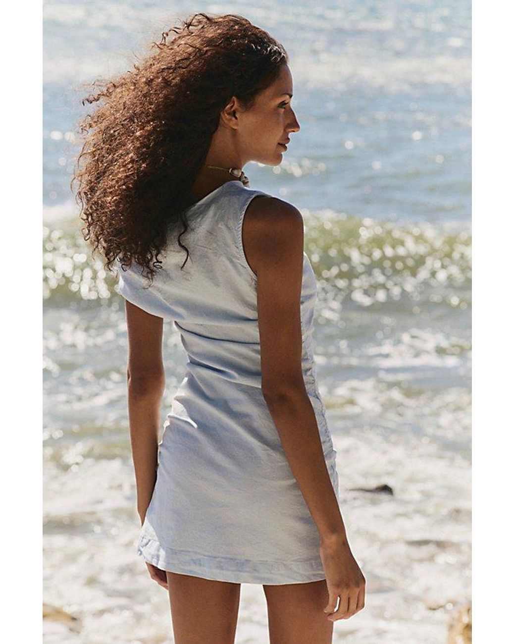 free-est Gray So Far Summer Stretch Linen Mini Dress By