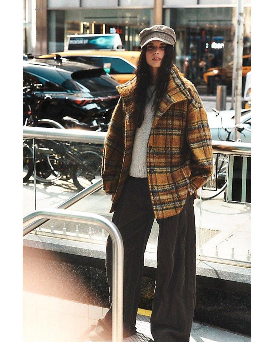 Free People Yellow Beau Plaid Cocoon Coat Jacket