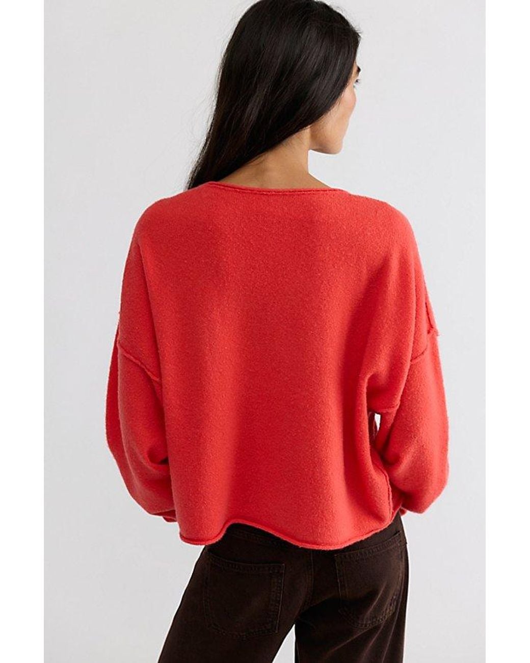 Free People Red See Me V-Neck Knit Pullover