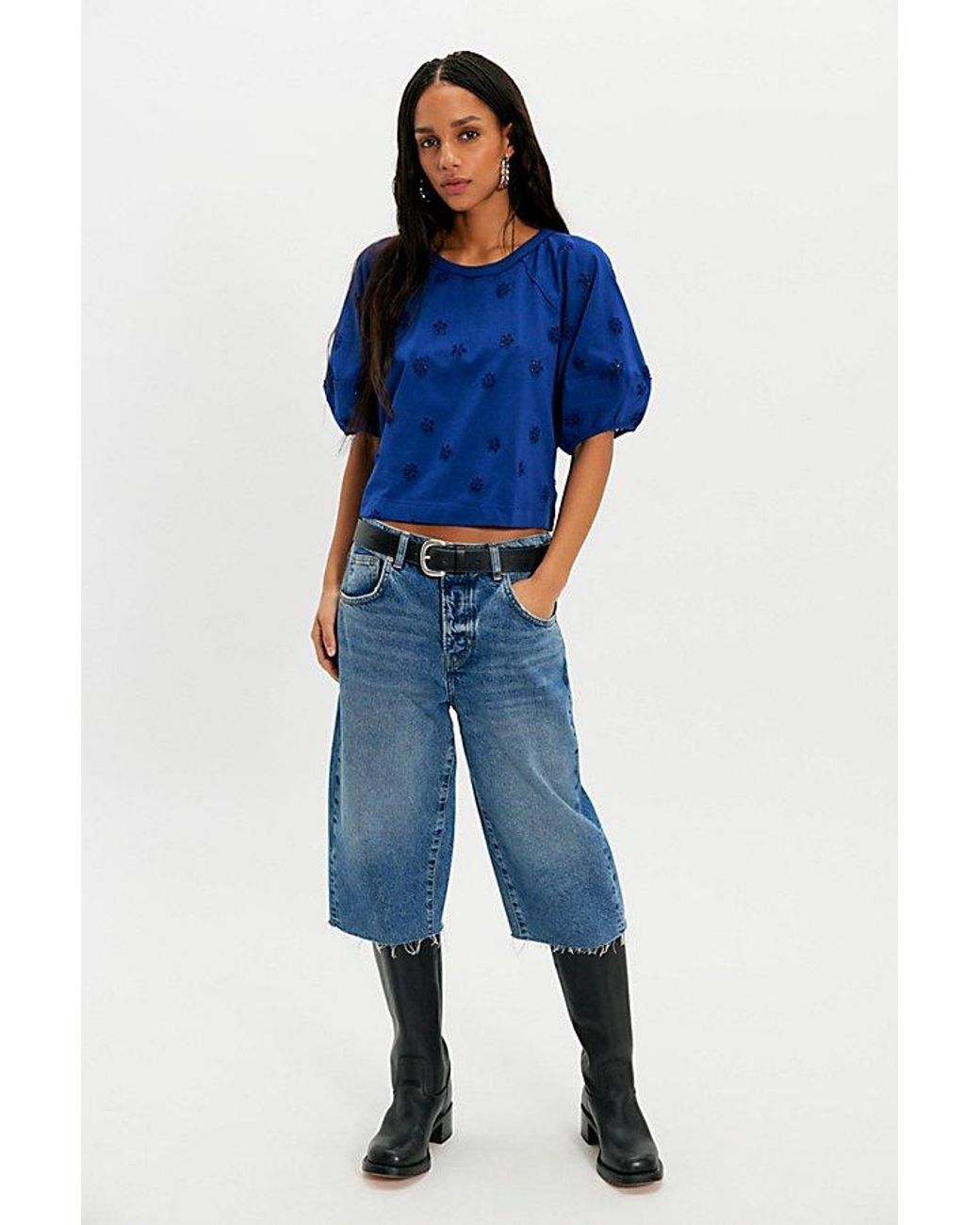 Free People Blue Jessie Eyelet Tee