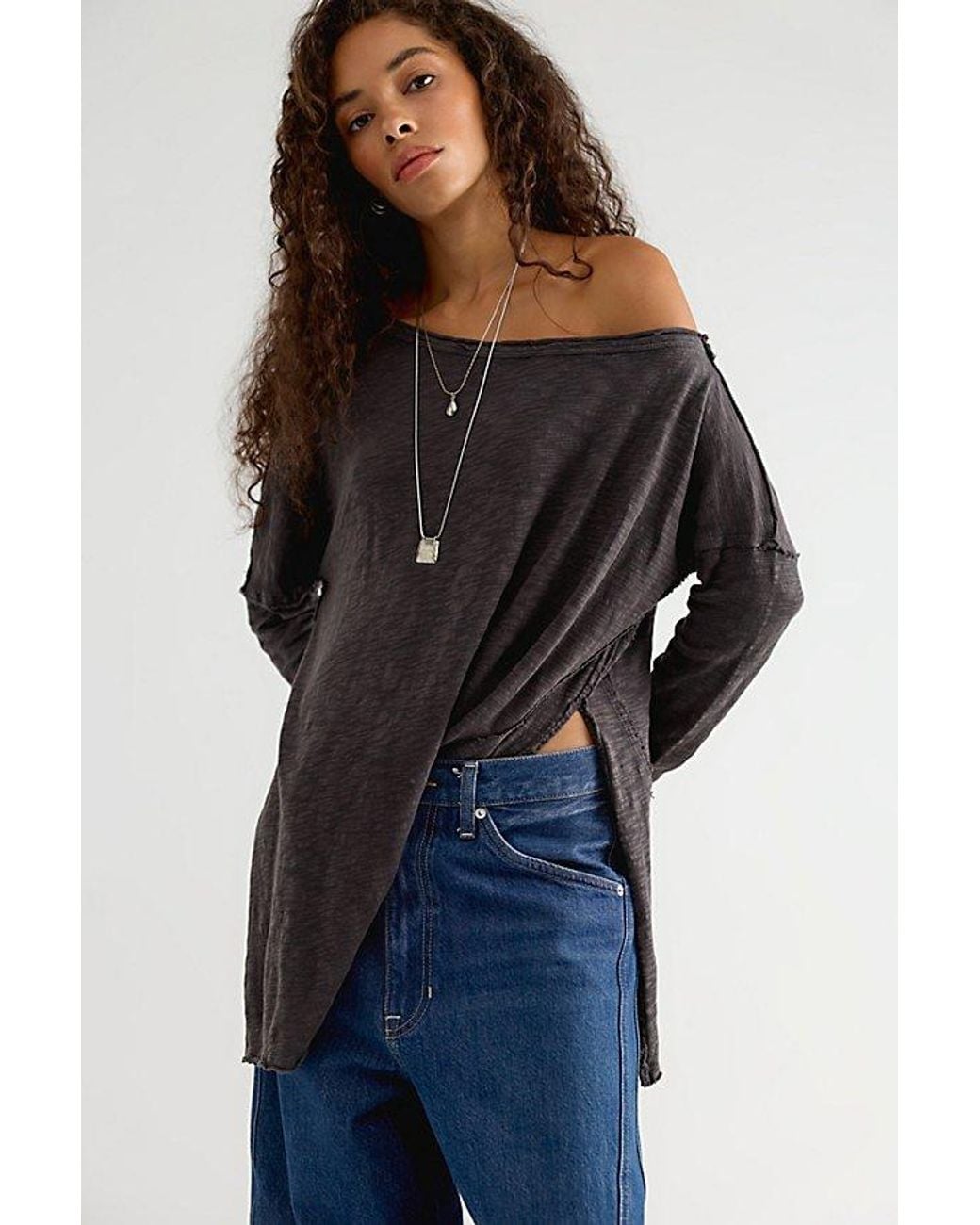 Free People Black We The Free Nyla Off-The-Shoulder Long Sleeve Tee