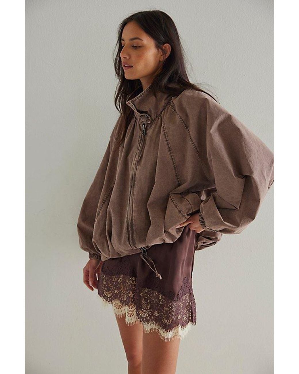 Free People Brown Chelsea Funnel-Neck Oversized Jacket