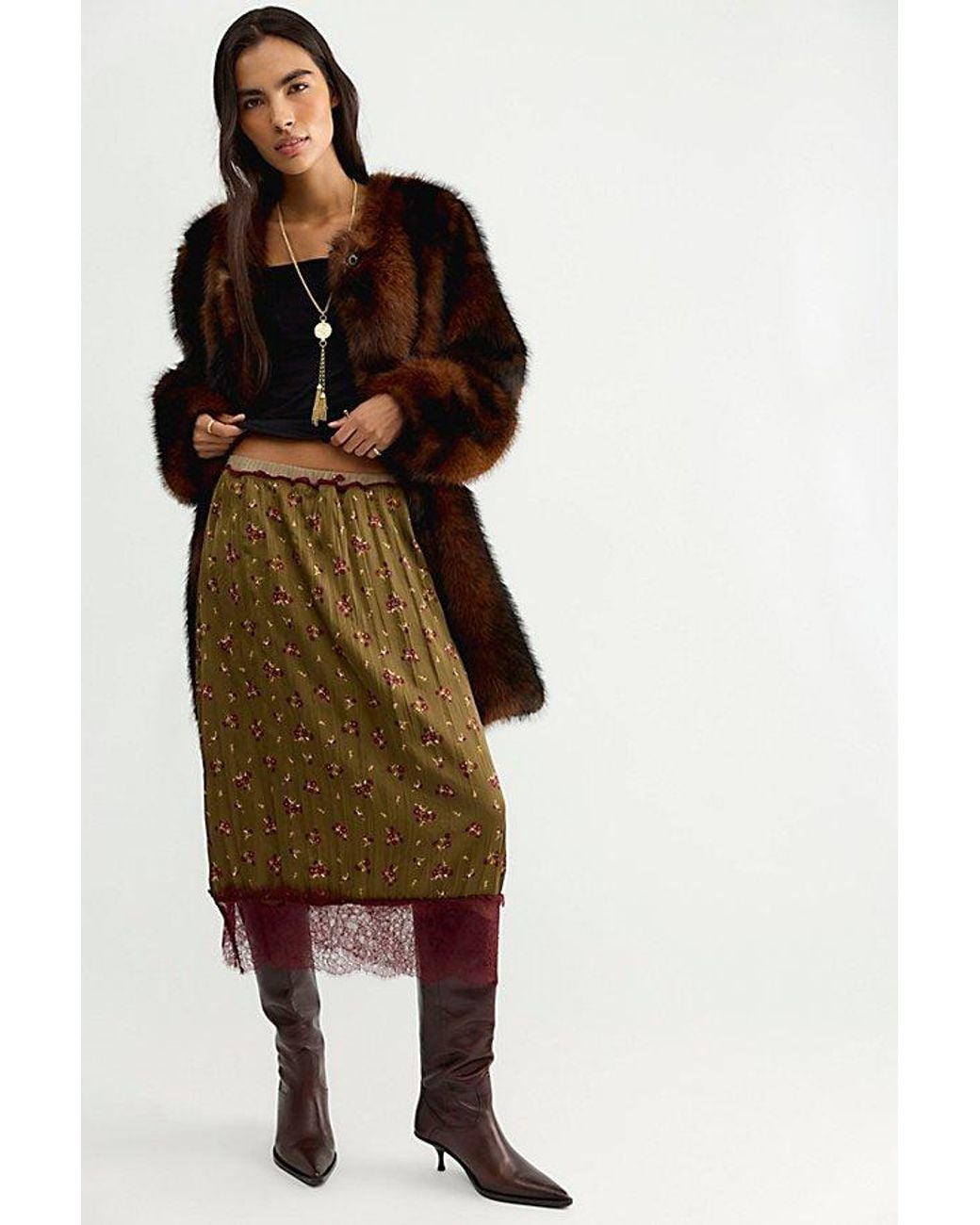 Free People Multicolor Piper Crinkle Column Midi Skirt