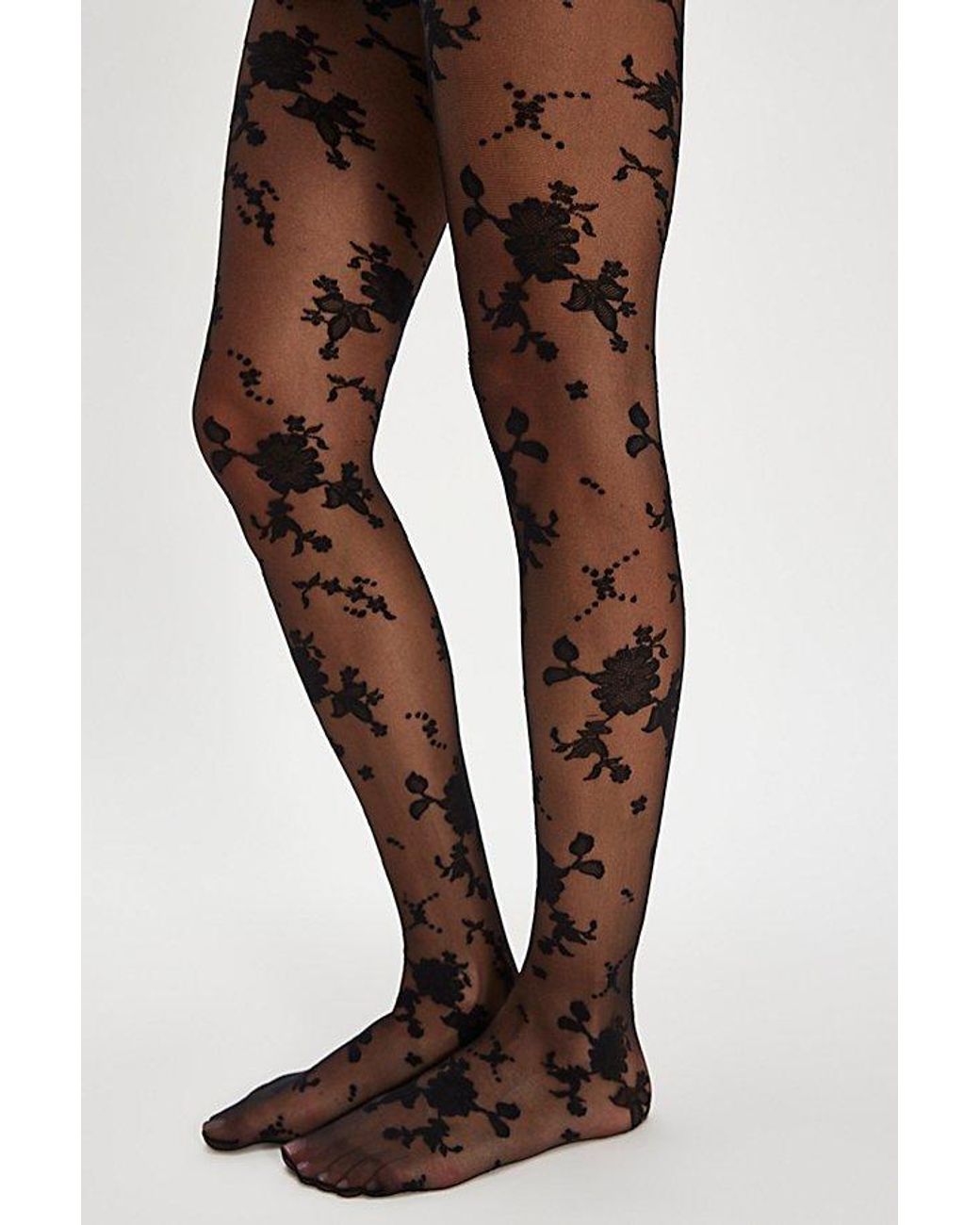 Free People Blue Flocked Floral Tights