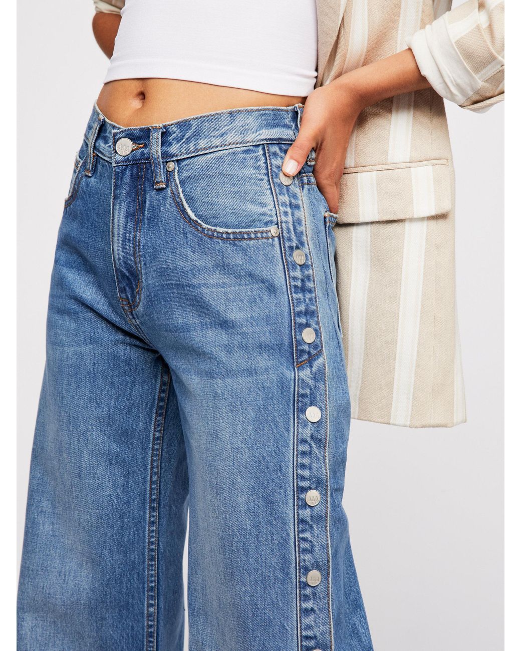 【DISCERNMENT】Lopi Snap Wide Denim APNY Stretch Denim Cropped Wide Leg Jeans | Dillard's