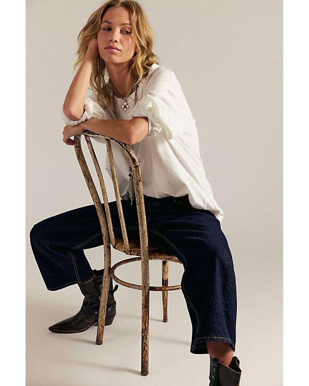 Free People White Perfect Oversized Long Sleeve Top
