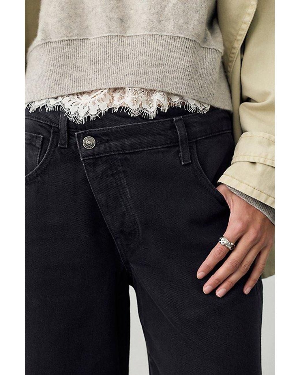 Free People Blue Good Luck Crossover Barrel Jeans