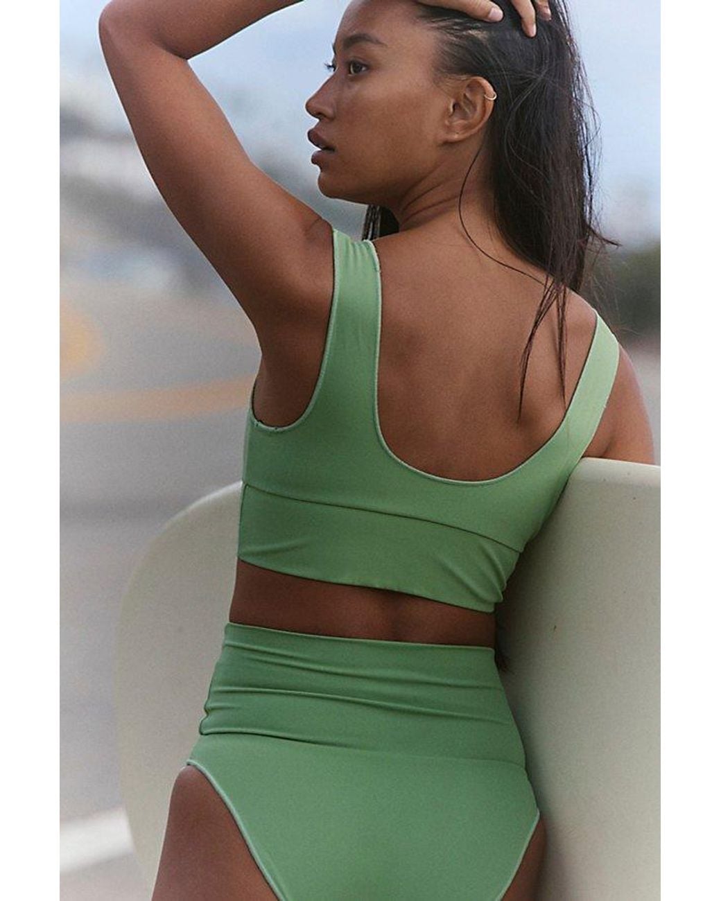 It's Now Cool Green The Contour Crop Surf Top