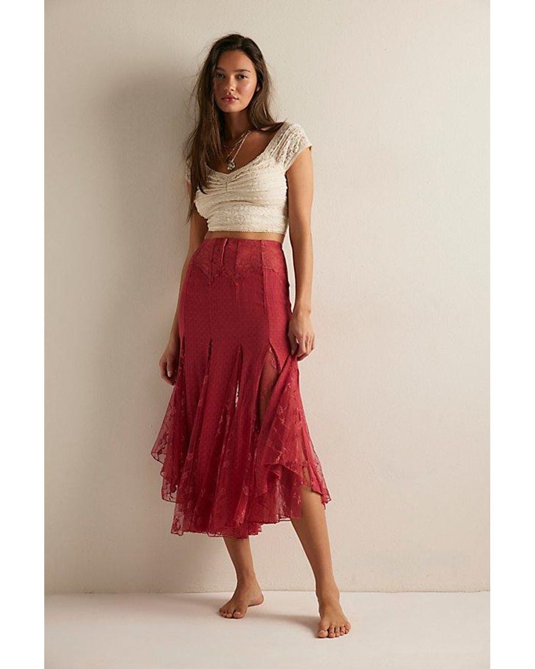 Intimately By Free People Red Nice To Meet You Maxi Slip Skirt