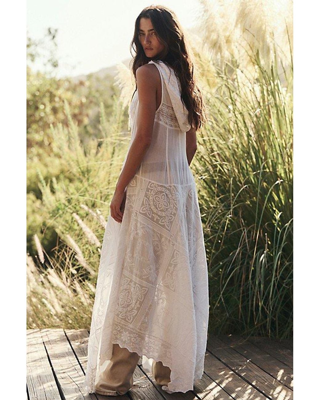 Free People Black Darcy Hooded Lace Maxi Top