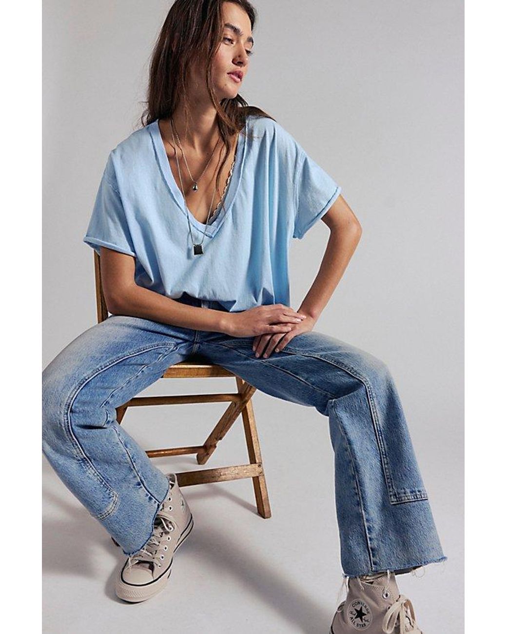 Free People Blue Nina V-Neck Tee