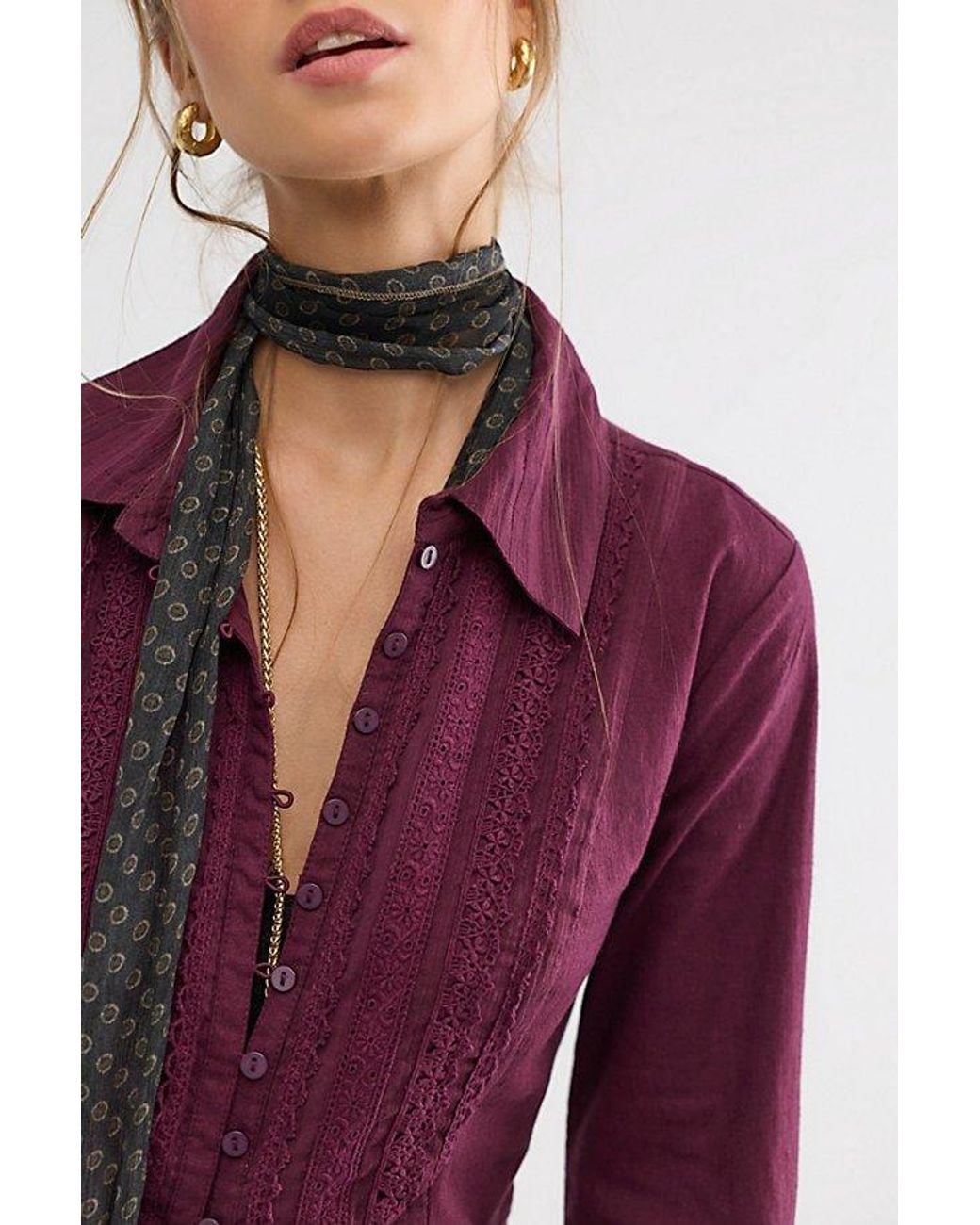 Free People Red Kate Button Down Top