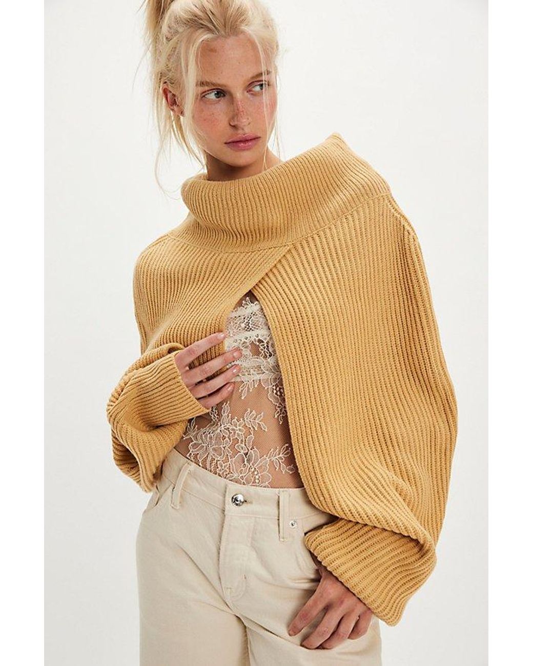 Free People Natural Lena Turtleneck Bolero