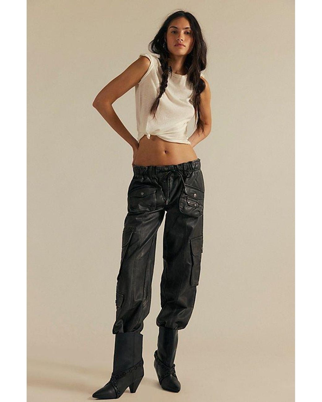 Free People Natural Tahiti Menswear Vegan Leather Pull-On Pants