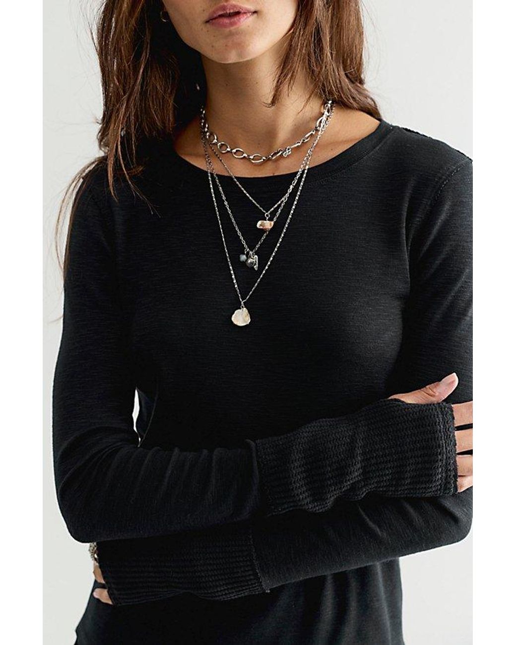 Free People Black Tinsley Long Sleeve Top