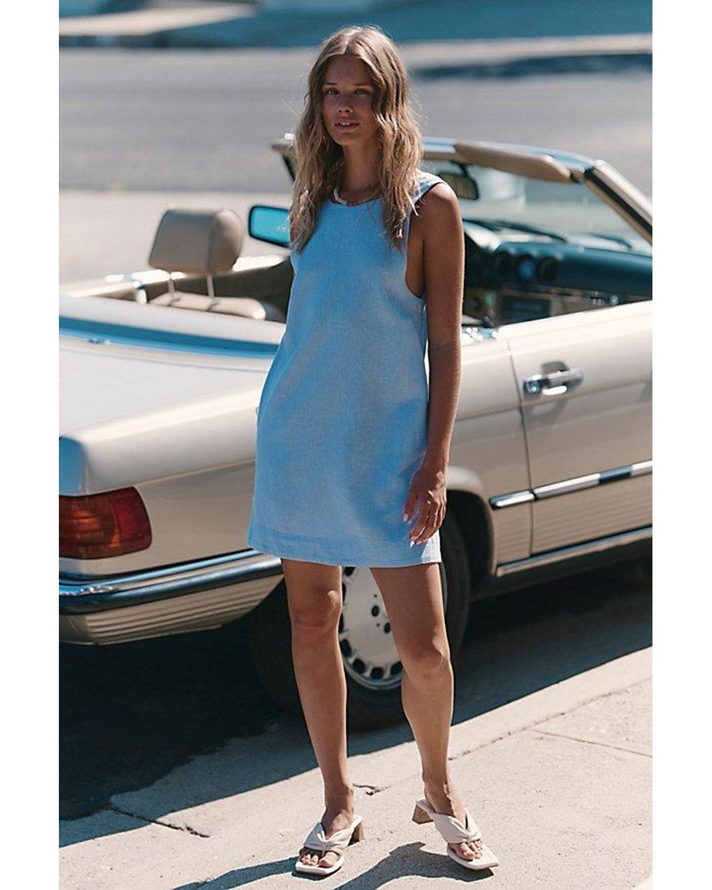 free-est Blue Full Of Sunshine Cotton-Linen Mini Dress By
