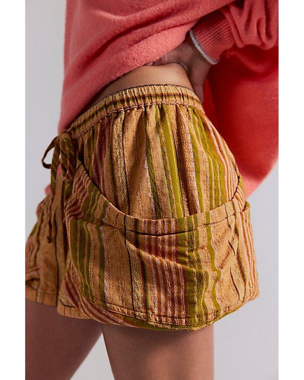 Free People Red Good Fortune Stripe Shorts