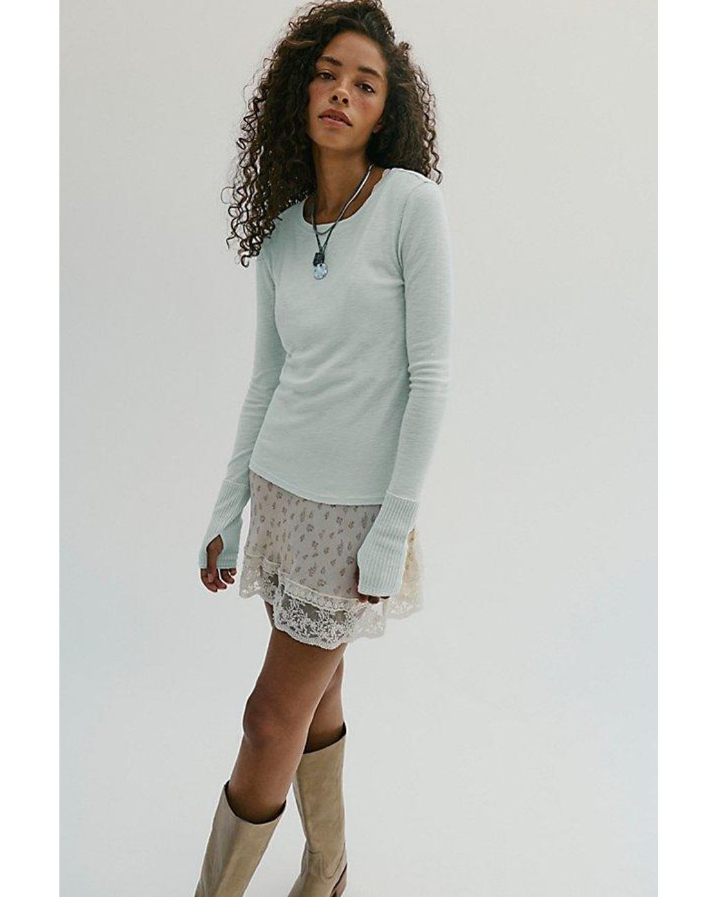 Free People White Tinsley Long Sleeve Top