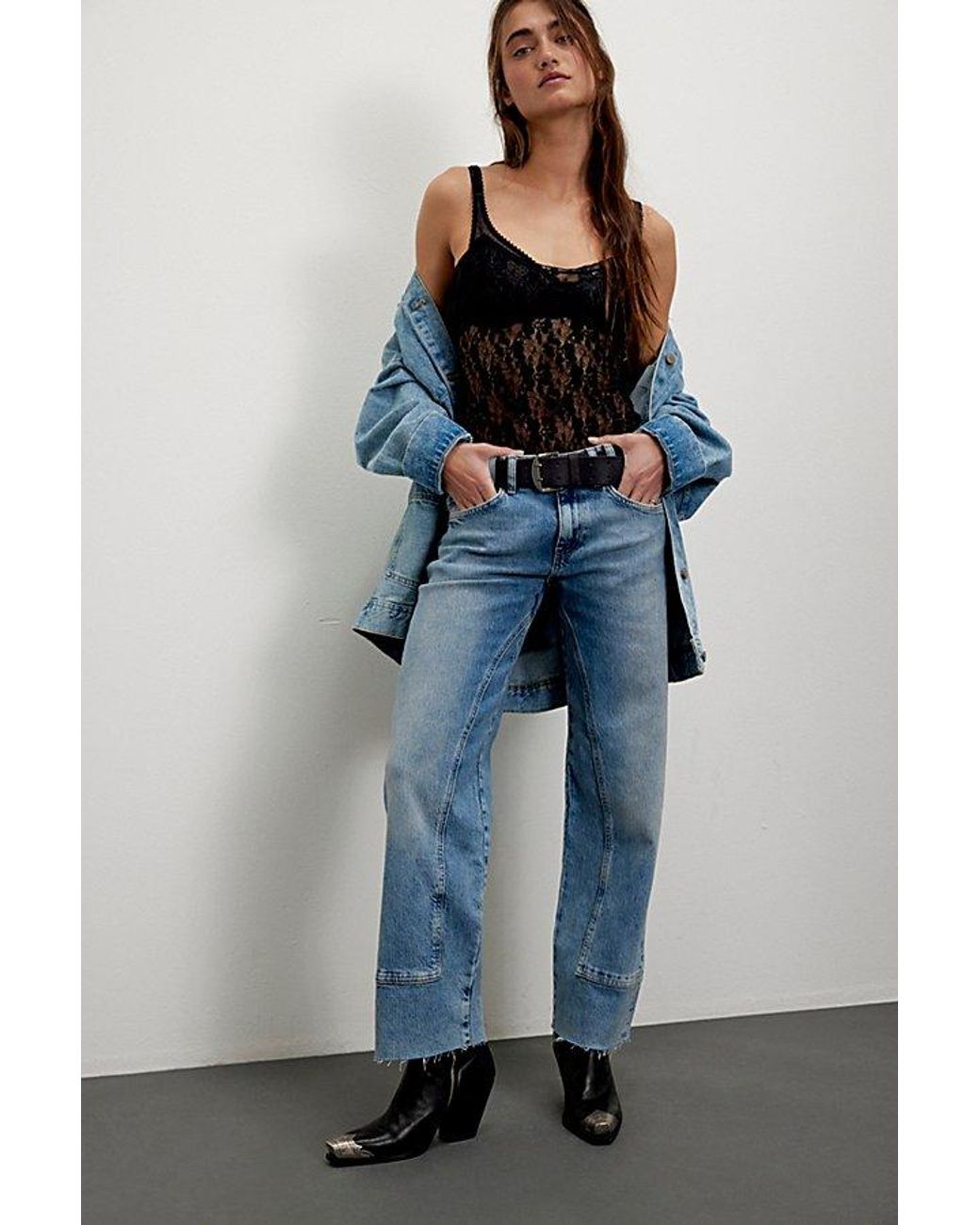 Free People Blue We The Free Risk Taker Mid-Rise Jeans