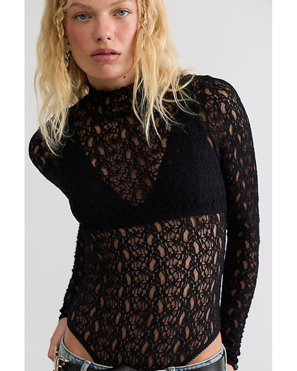 Intimately By Free People Blue Lacey Talk Bodysuit By