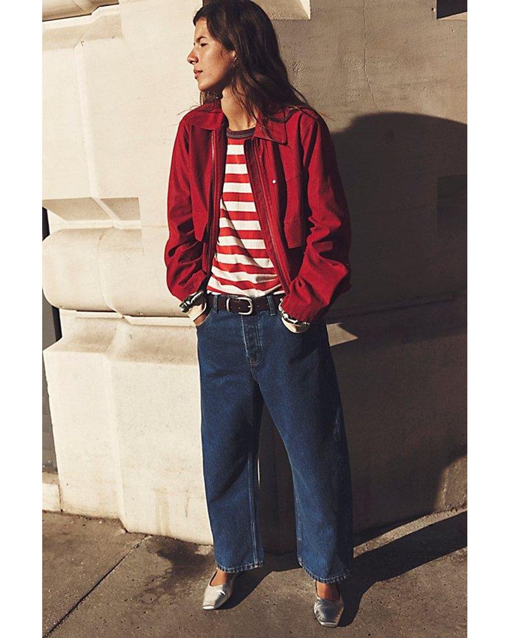 Free People Blue Deep Trance Dropped Boyfriend Jeans