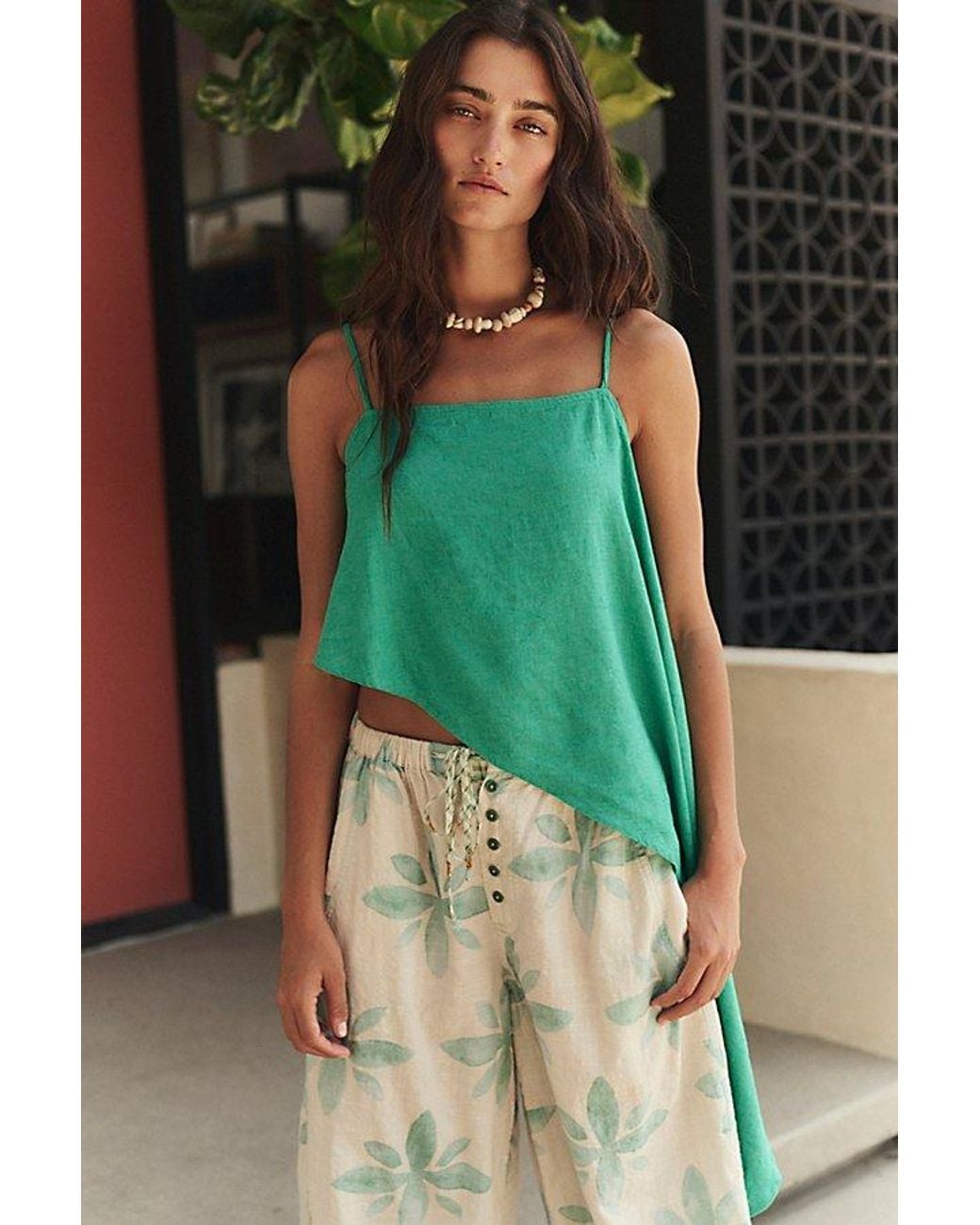 free-est Green Sandshell Linen Delia Top By