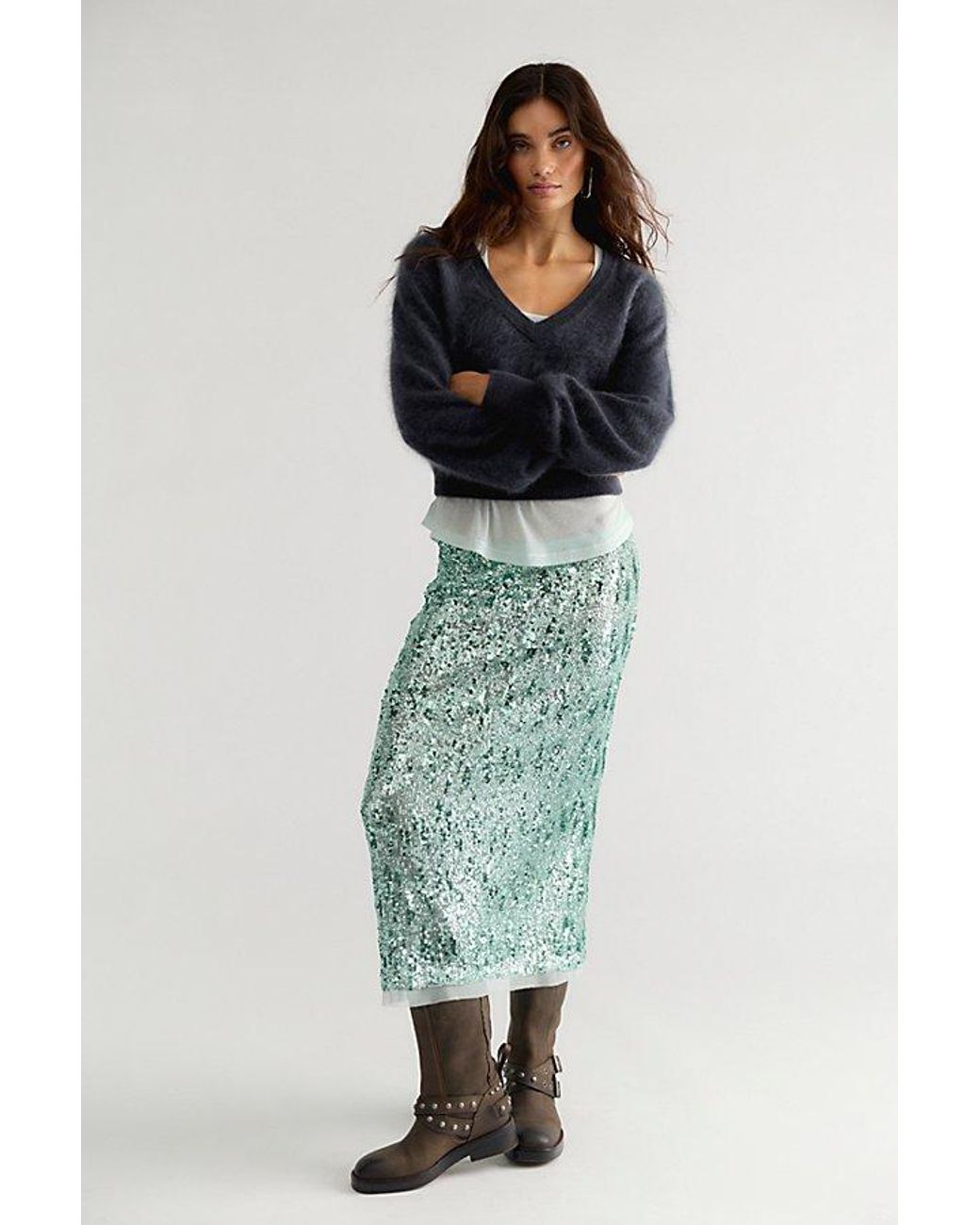 Intimately By Free People Black Party Trick Sequin Midi Slip Skirt By