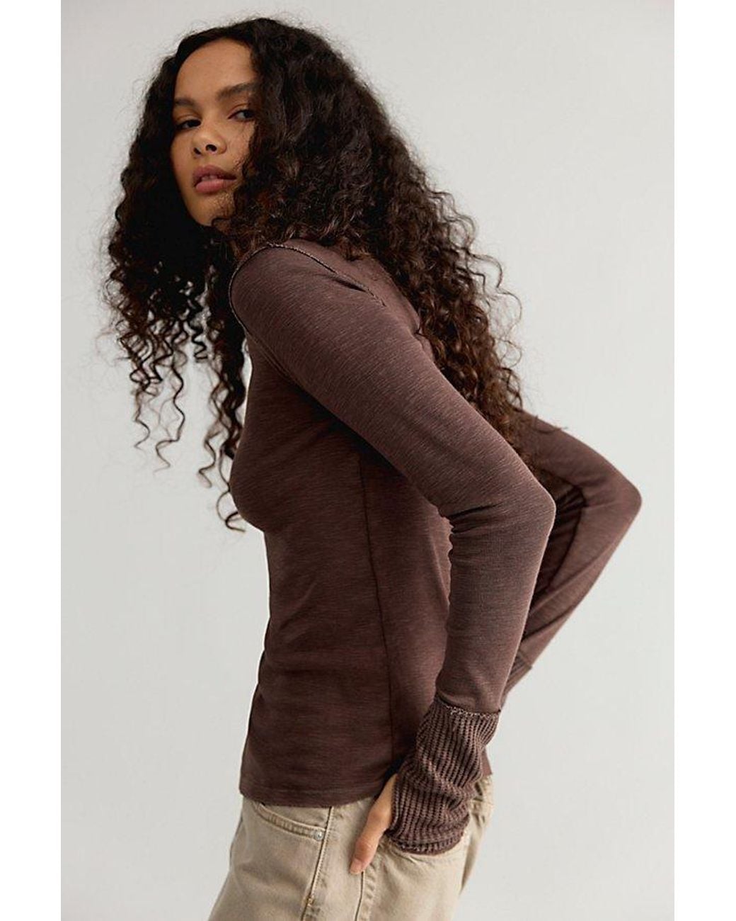 Free People Brown Tinsley Long Sleeve Top