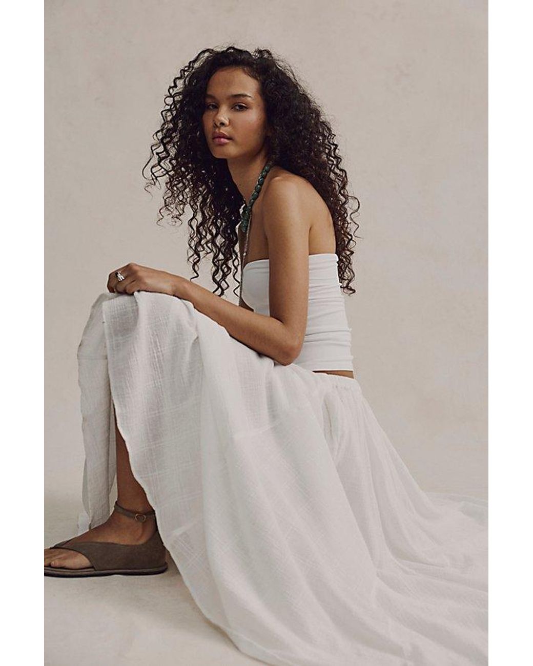Free People White Ives Solid Maxi Skirt