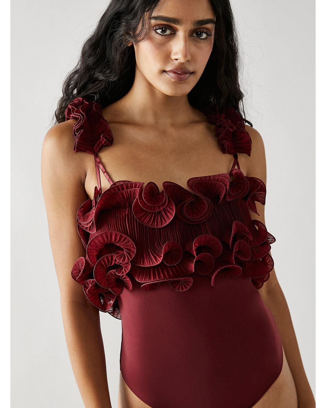 Free People For The Frill Of It Bodysuit in Red