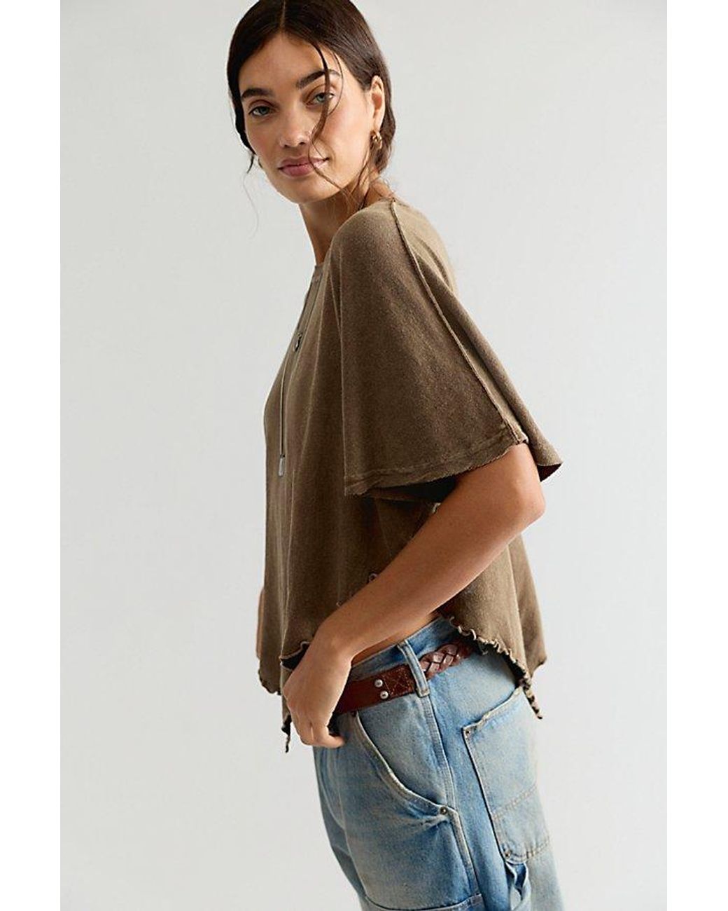 Free People Brown Rosalie Solid Tee