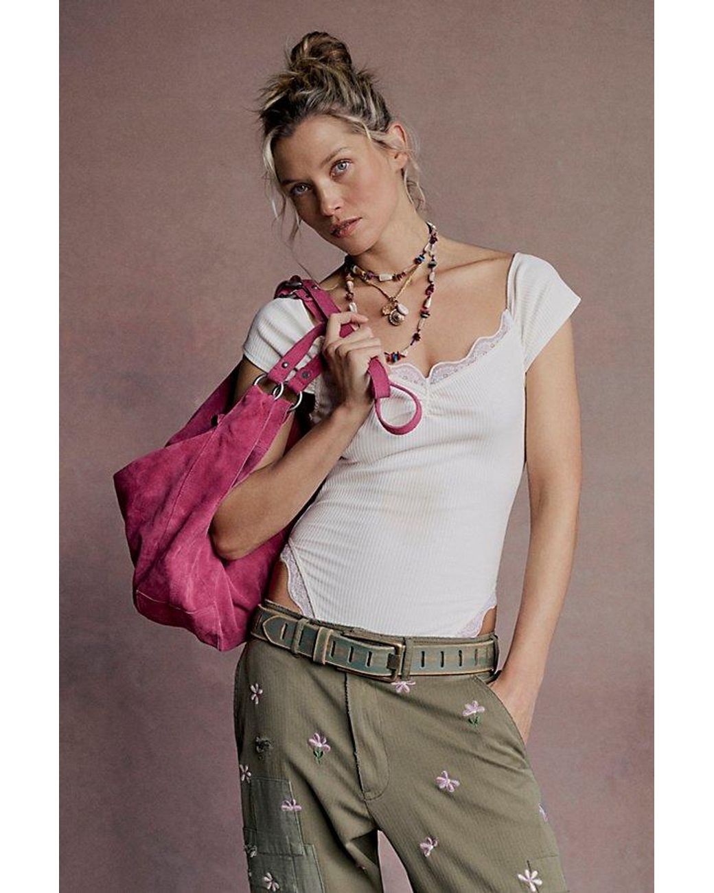 Free People Pink Roma Suede Tote Bag