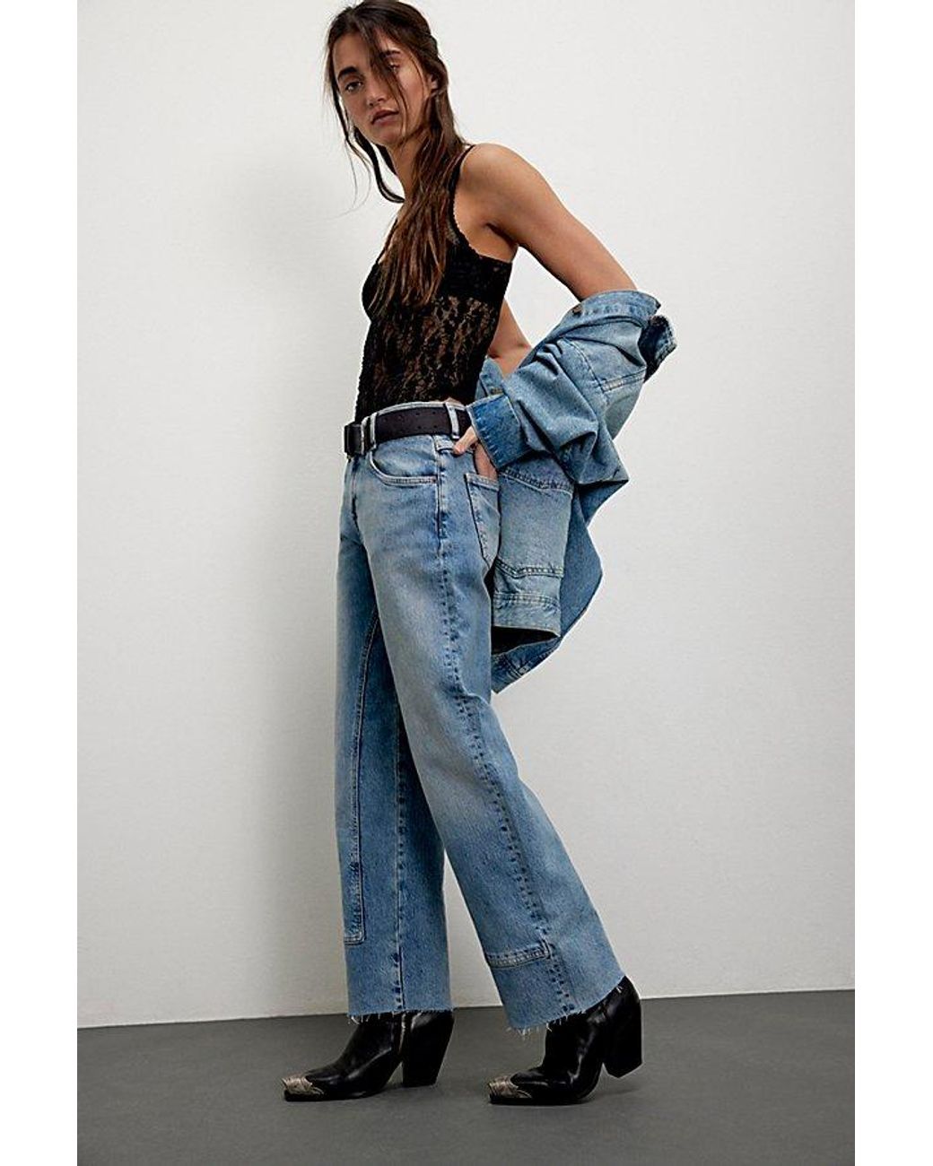 Free People Blue We The Free Risk Taker Mid-Rise Jeans